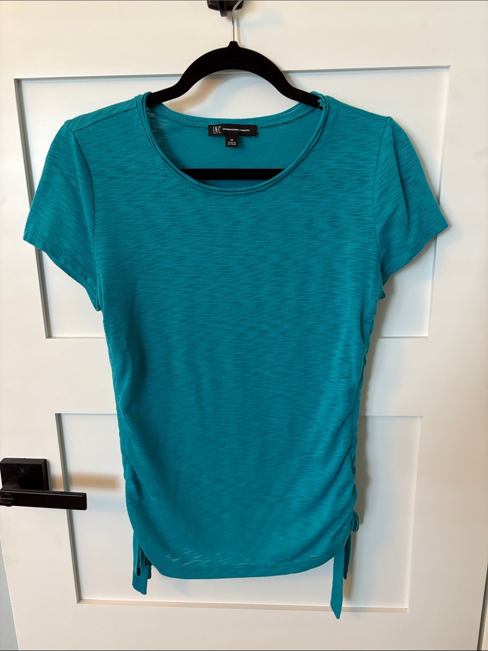 INC International Concepts Teal Short-Sleeve Ruched Side Tee